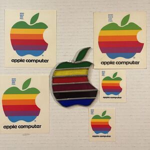 Rare Vintage Apple Macintosh Computer Rainbow‎ Logo Stained Glass & Stickers